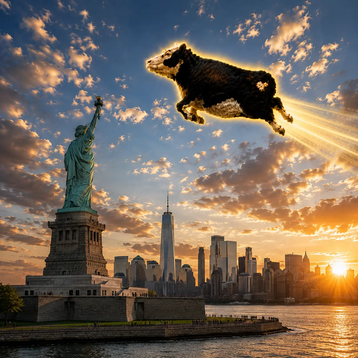 Mooner flying over New York